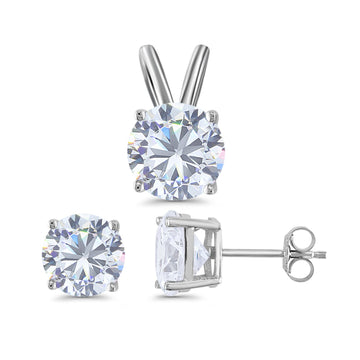 Jewelry Set Pendant Earring Round Simulated Cubic Zirconia 925 Sterling Silver